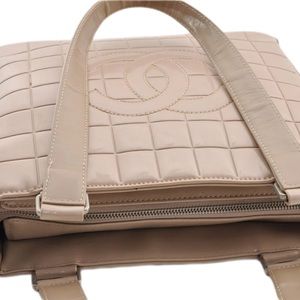 neutral CHANEL CC chocolate bar semi shoulder handbag | taupe